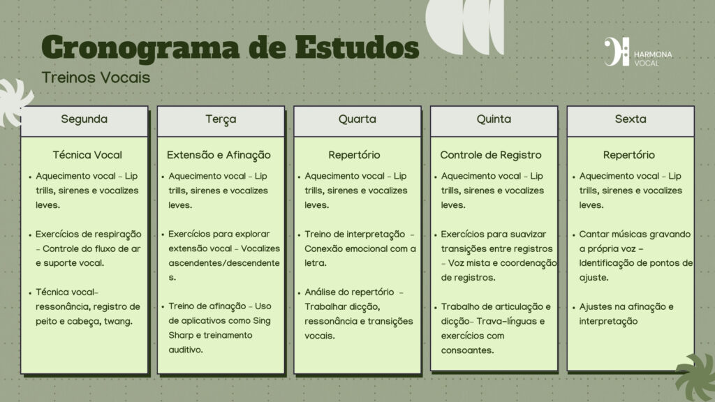 cronograma de estudo vocal
